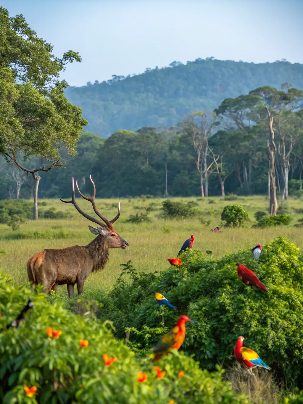 A photo of diverse wildlife in a protected habitat, illustrating the positive impact of the organization's conservation efforts on local biodiversity.