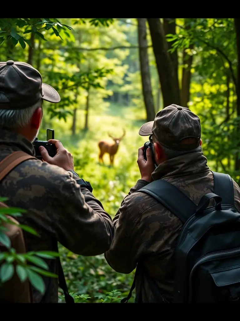 A group of people participating in a SOCIETE COMMUNALE DES CHASSEURS DE ST GERMAIN LES VERGNES event, such as a wildlife monitoring activity.