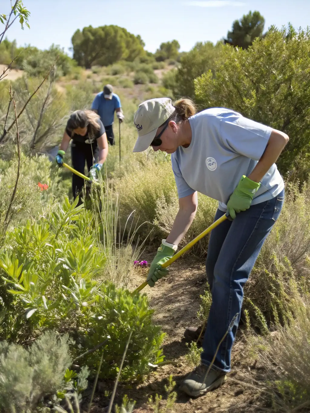 A photograph showcasing the removal of invasive plant species from a protected area, highlighting the organization's commitment to habitat preservation.